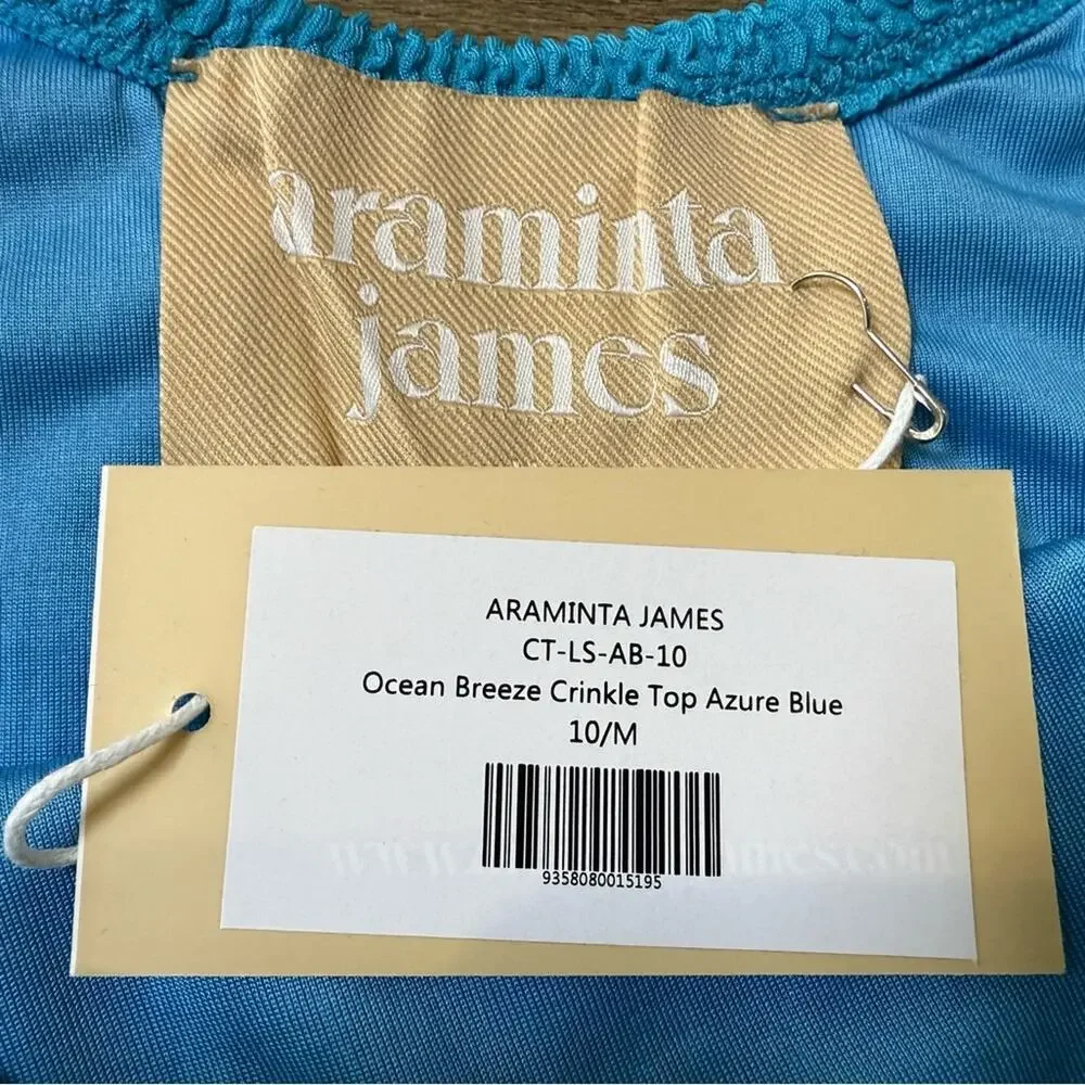 NWT Free People Araminta James Ocean Breeze Crinkle Top Azure Blue Size Medium